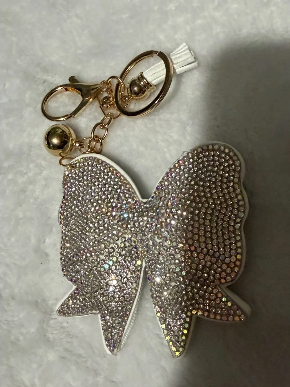Rainbow Rhinestones Bow Keychain Charm - CD  White